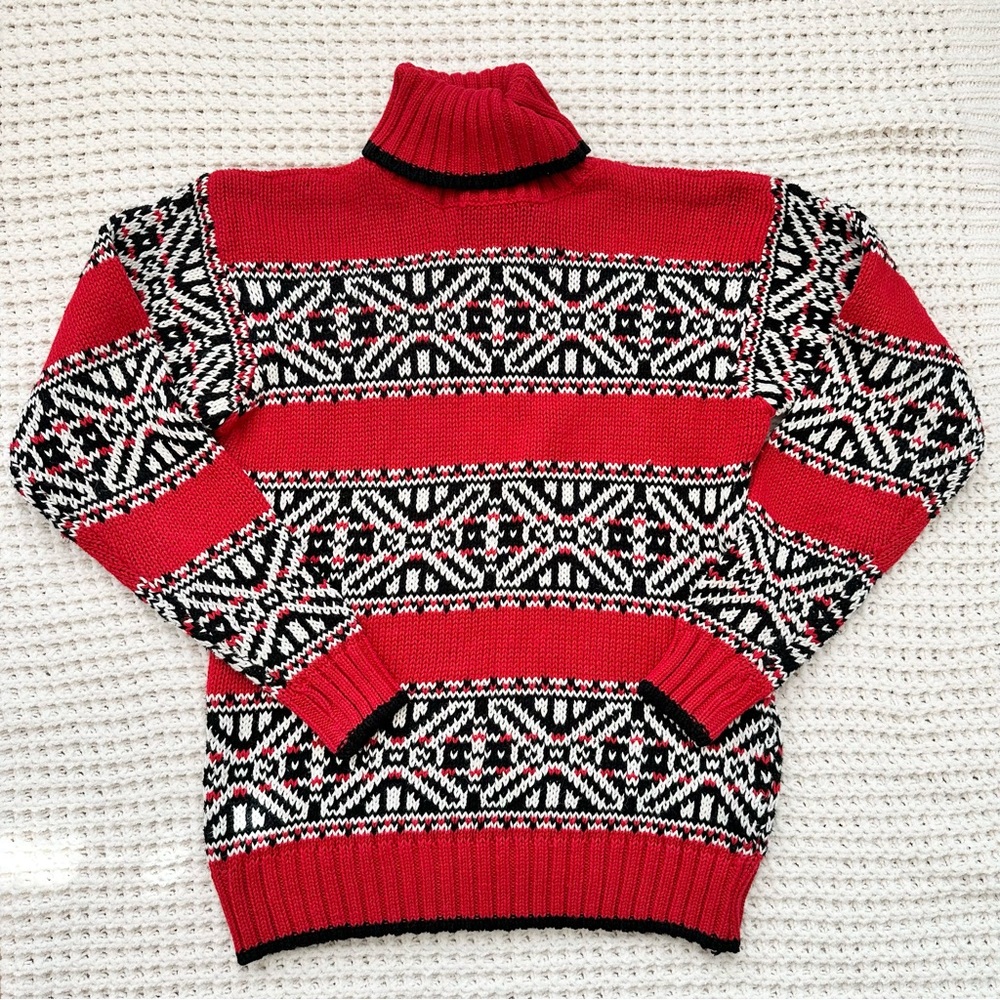 Vintage Liz Claiborne Liz Wear Scandinavian Print Knit Turtleneck Sweater b1